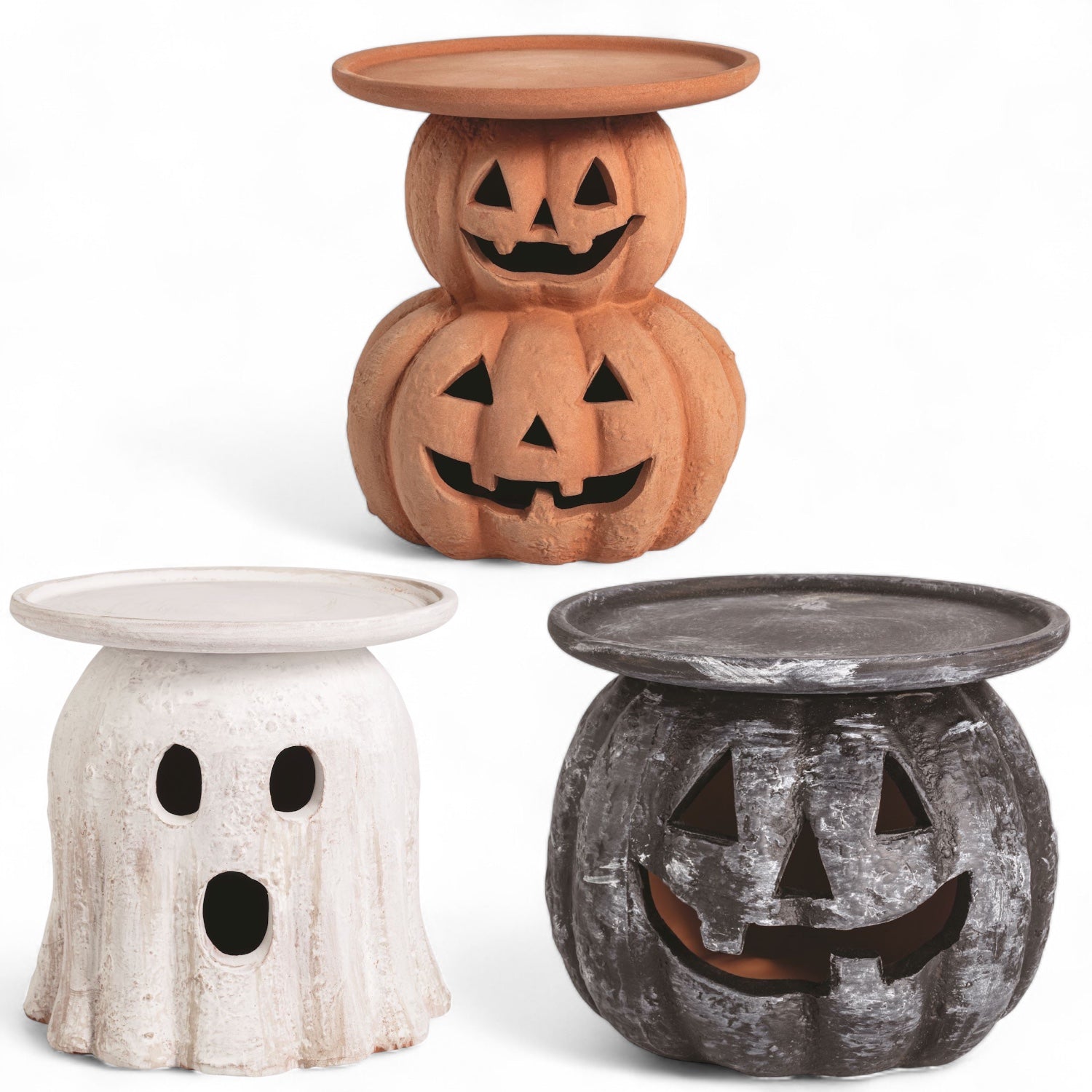 Terracotta Halloween Pillar Candle Holder